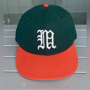 Vintage New Era 59FIFTY Fitted Hat 7-3/8 Miami Hurricanes 100% Wool MADE IN USA